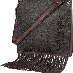 NWT Wrangler Western Tooled Brown Fringe Cross body Purse